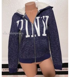 VS Pink Navy Sherpa Lined Hood Perfect Full Zip